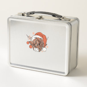 Cute Cow Christmas Santa Hat Funny Festive Metal Lunch Box