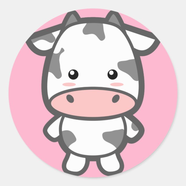 Cute Cow Classic Round Sticker (Front)