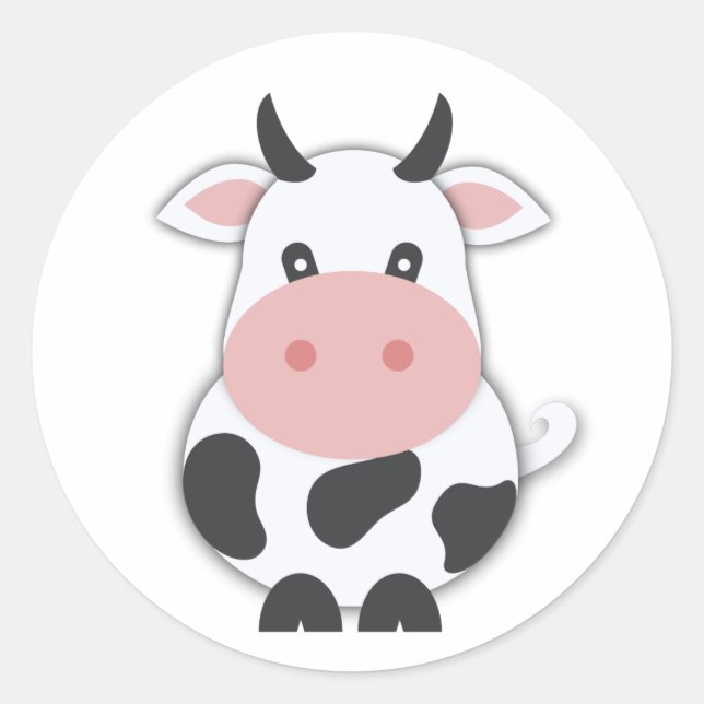 Cute Cow Classic Round Sticker (Front)