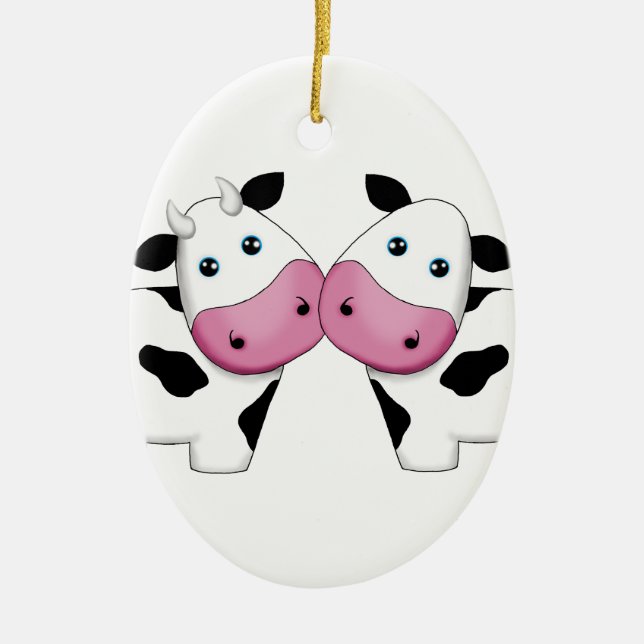 Cute Cow Couple Ceramic Ornament (Front)