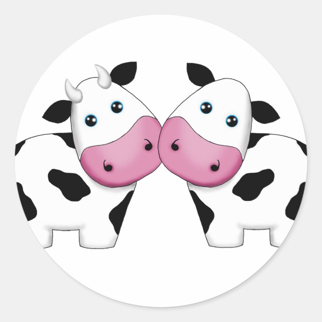 Cute Cow Couple Classic Round Sticker (Front)