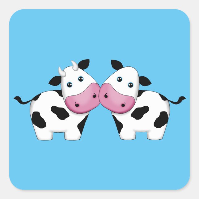 Cute Cow Couple Square Sticker (Front)