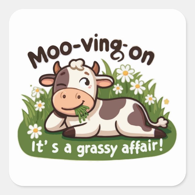 Cute Cow Eating Grass  Square Sticker (Front)