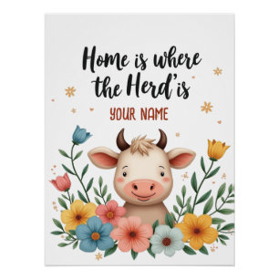 Cute Cow – Editable Family Name Design Poster