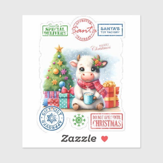 Cute Cow Enjoying Christmas by the Decorated Tree (Sheet)