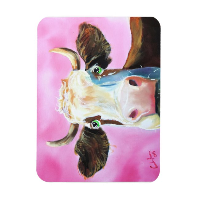Cute cow face portrait painting magnet (Vertical)