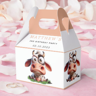 Cute Cow Farm Animals 2nd Birthday Party Favor Box