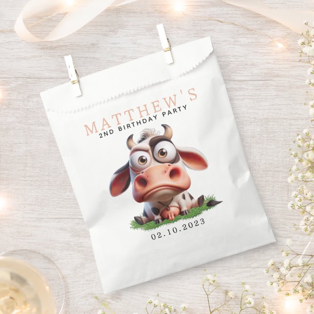 Cute Cow Farm Animals 2nd Birthday Party Favour Bag (Clipped)