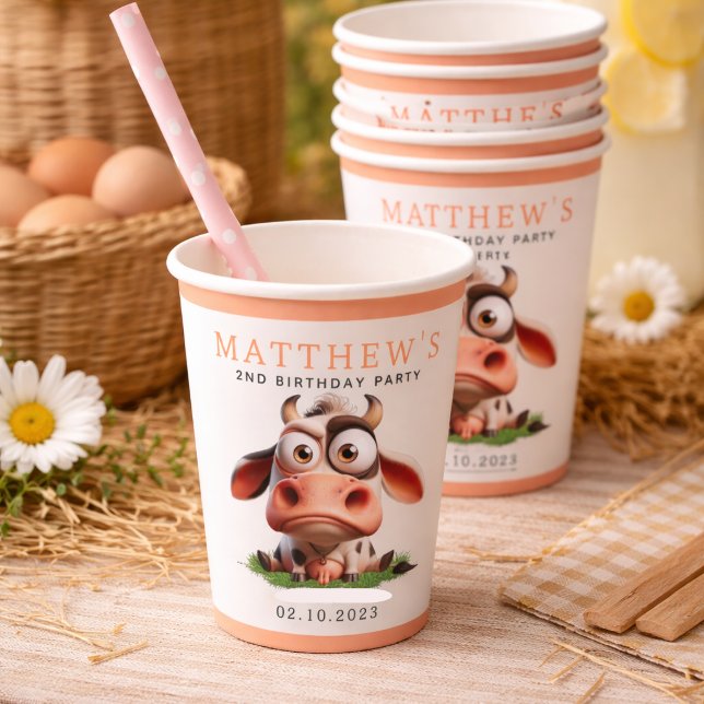 Cute Cow Farm Animals 2nd Birthday Party Paper Cups (Cute Cow Farm Animals 2nd Birthday Party paper cups)