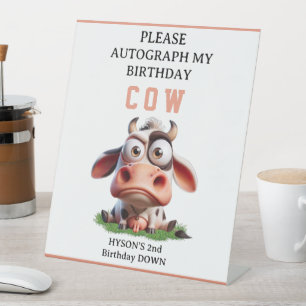 Cute Cow Farm Animals 2nd Birthday Party Pedestal Sign