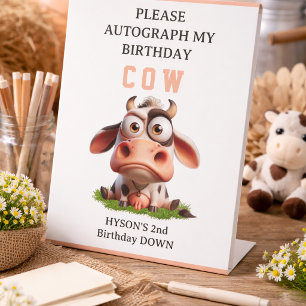 Cute Cow Farm Animals 2nd Birthday Party Pedestal Sign