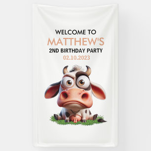 Cute Cow Farm Animals 2nd Birthday Party Welcome Banner