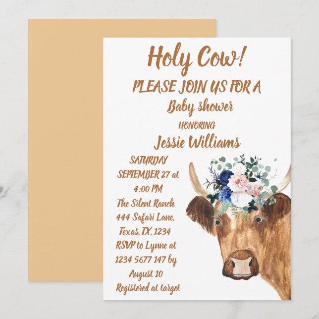 Cute Cow Farm Country Baby Boy Western Floral Boho Invitation (Front/Back)