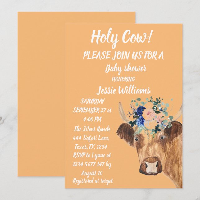 Cute Cow Farm Country Baby Boy Western Floral Invi Invitation (Front/Back)
