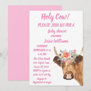 Cute Cow Farm Country Baby Girl Western Floral In Invitation