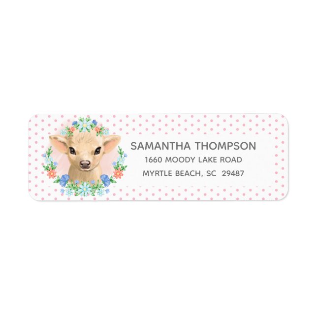    Cute Cow Floral Pink Return Address Label (Front)