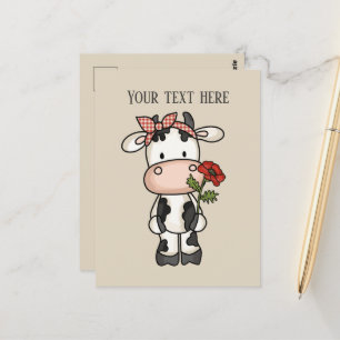 Cute cow flowers add message  postcard