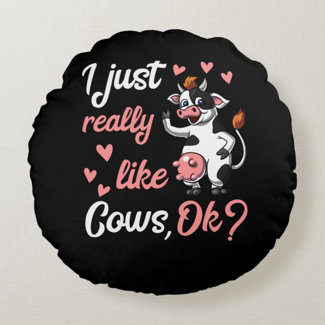 Cute Cow Funny Farm Ranch Animal Round Pillow (Front)