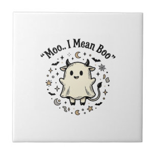 Cute Cow Ghost Halloween Moo Boo Vintage Design_1 Tile