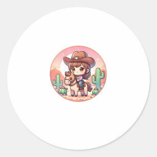 Cute Cow Girl Horse Riding Cowgirl Sunset Rider _2 Classic Round Sticker