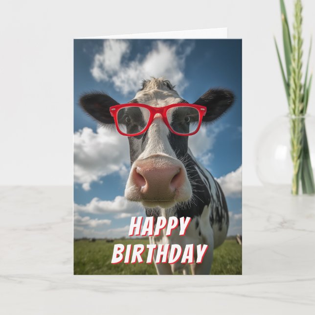 Cute Cow Happy Birthday Card (Front)