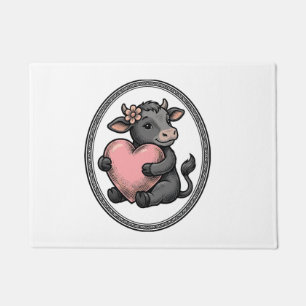 Cute Cow Heart Vintage Engraving Farm Shirt Doormat