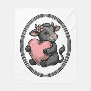 Cute Cow Heart Vintage Engraving Farm Shirt Fleece Blanket