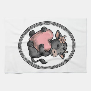 Cute Cow Heart Vintage Engraving Farm Shirt Kitchen Towel