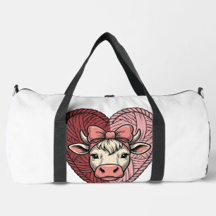 Cute Cow Heart Yarn Vintage Engraving Design_1 Duffle Bag