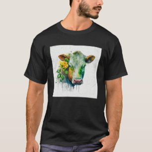 Cute Cow Illustration Flowers Laefy Green Women Me T-Shirt