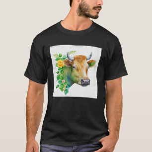 Cute Cow Illustration Flowers Laefy Green Women Me T-Shirt
