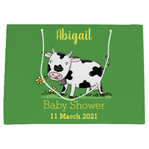 Cute cow in green field cartoon illustration large gift bag