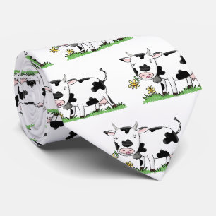 Cute cow in green field cartoon illustration tie