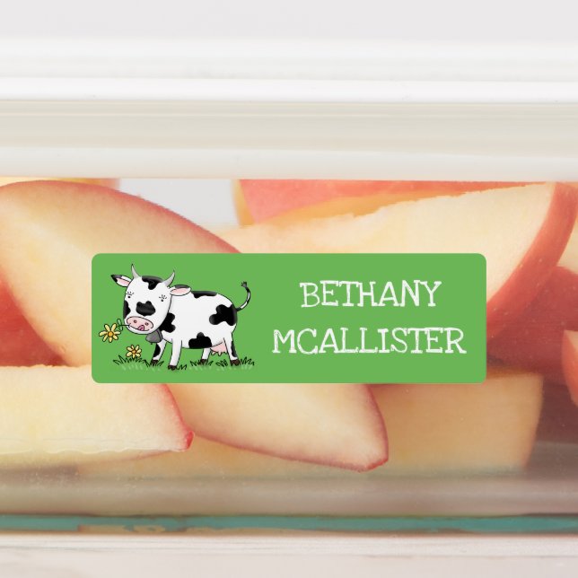 Cute cow in green field cartoon personalized (Affixed)