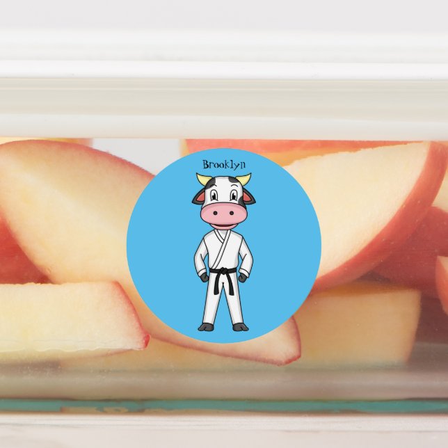 Cute cow in kung fu suit cartoon  (Affixed)