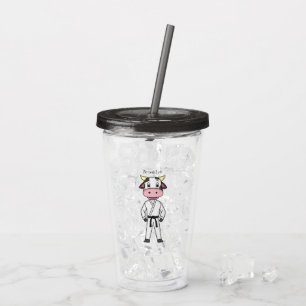 Cute cow in kung fu suit cartoon acrylic tumbler