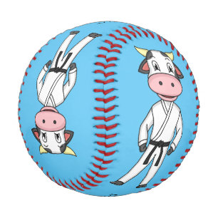Cute cow in kung fu suit cartoon baseball