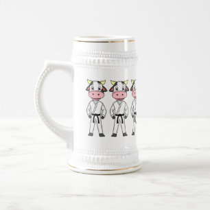 Cute cow in kung fu suit cartoon beer stein