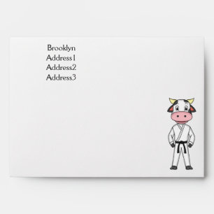 Cute cow in kung fu suit cartoon envelope