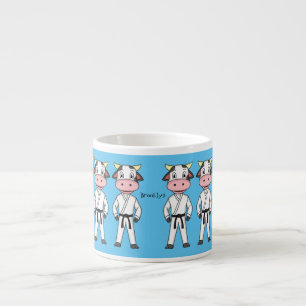 Cute cow in kung fu suit cartoon espresso cup