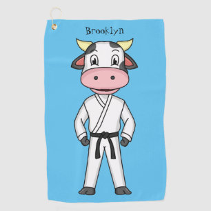 Cute cow in kung fu suit cartoon golf towel