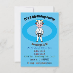 Cute cow in kung fu suit cartoon invitation