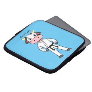 Cute cow in kung fu suit cartoon laptop sleeve