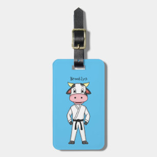 Cute cow in kung fu suit cartoon luggage tag