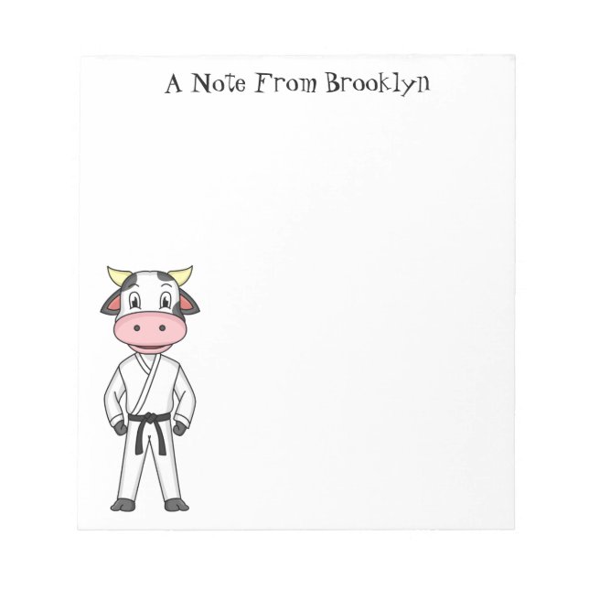 Cute cow in kung fu suit cartoon notepad (Front)