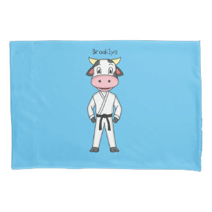 Cute cow in kung fu suit cartoon pillowcase