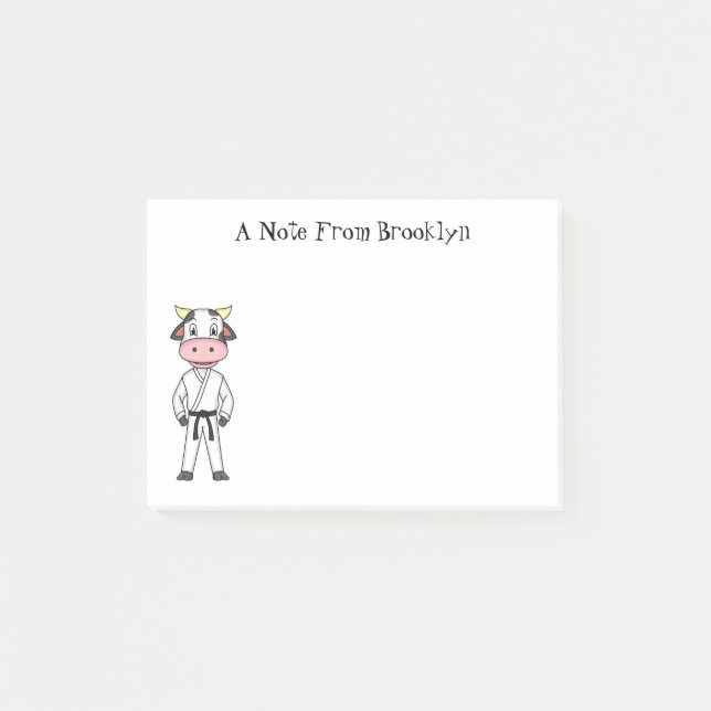 Cute cow in kung fu suit cartoon post-it notes (Front)