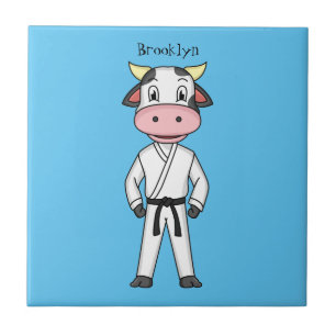 Cute cow in kung fu suit cartoon tile
