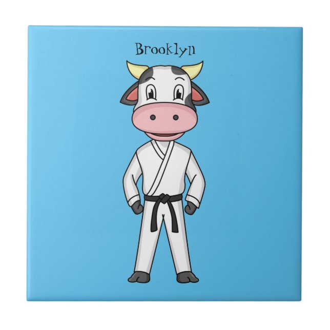 Cute cow in kung fu suit cartoon tile (Front)