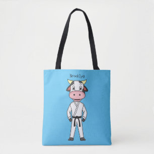 Cute cow in kung fu suit cartoon  tote bag